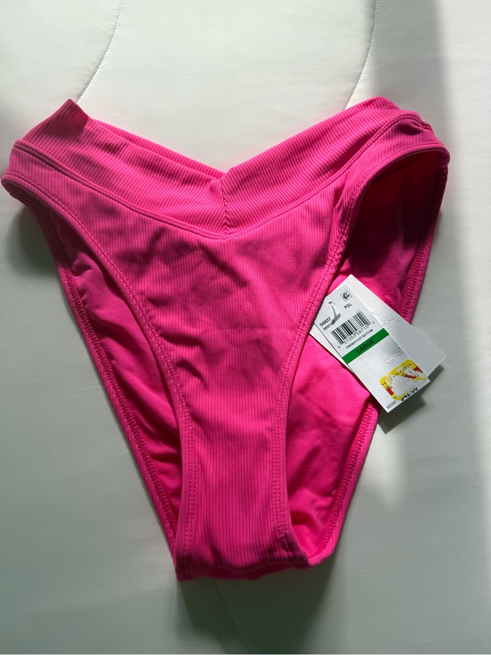 BECCA Hot Pink Ribbed High-Cut Bikini Bottom